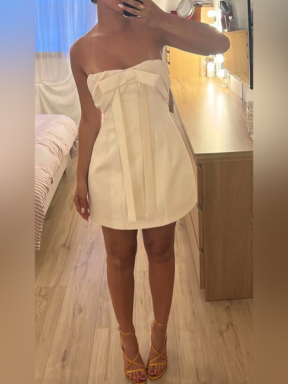 Zara Cream Strapless Bow Mini Dress